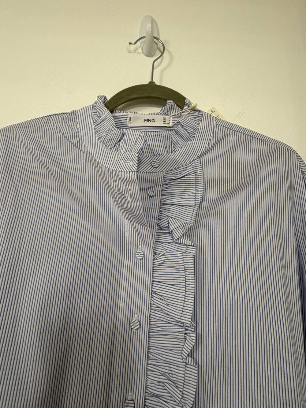 Mango Light Blue Ruffle-Front Button-Down Blouse - Picture 3 of 4